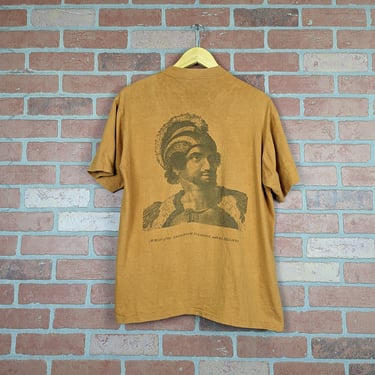 Vintage 70s Back Print "Man from Sandwich Islands with His Helmet" ORIGINAL Graphic Tee - Large 