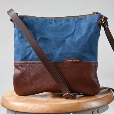 Indigo Blue Waxed Canvas and Leather Day Bag PRE-ORDER