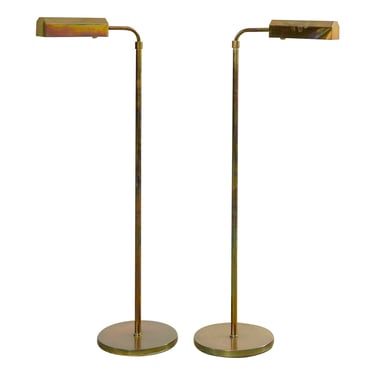 Pair of Midcentury Brass Pharmacy Floor Lamps Casella Attributed