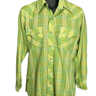 1970's Green Plaid Hustler Western Shirt Size M