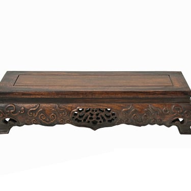 12.25" Brown Oriental Lotus Rectangular Display Table Stand Riser ws3501E 