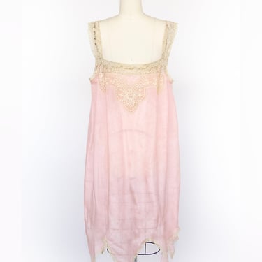 1920s Silk Nightgown Slip Lace Lounge Dress M 