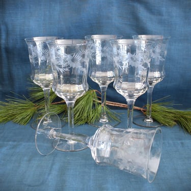 6 Vintage Tiffin Franciscan Wheel Cut Etched Elegant Glass Stemware Wine Cocktail Glasses 