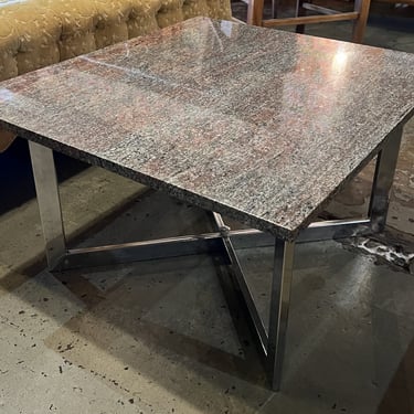 Grey and Red Rectangular Marble Top Side Table w/Chrome Base