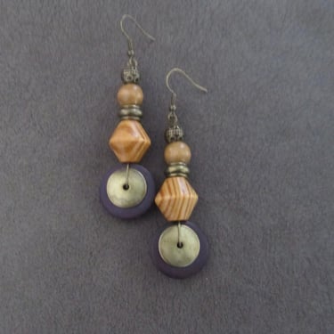 Bold wooden mid century modern earrings 