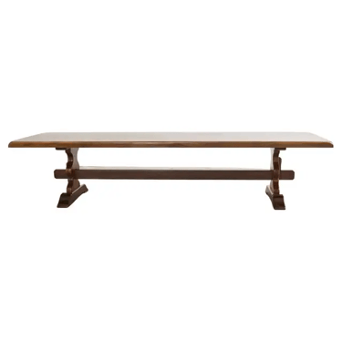 Country French Provincial Walnut Farmhouse Trestle Dining Table