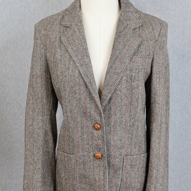 1970s Wool Herringbone Blazer - Casa de Lana - Wool Tweed Blazer - Preppy - Brown Wool Blazer 