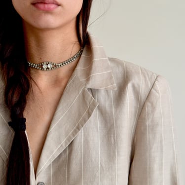 vanderbilt pinstripe silk and linen blend long line blazer 