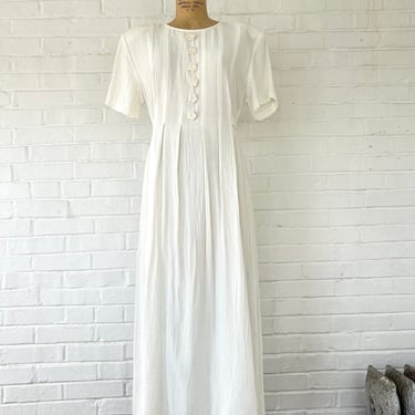 1990's Size 12 White Daisy Midi Dress 