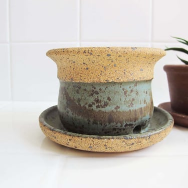 Vintage Hand Thrown Studio Pottery Plant Pot 2.5 Diameter - 1970s Unglazed Speckled Brown Earthy Self Watering Pot - Plant Lover Gift 