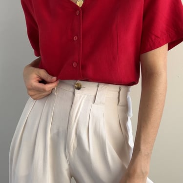 Vintage Rosso Corsa Silk Two Pocket Blouse