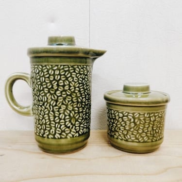 Retro Coffee pot and Sugar bowl | Green Porcelain | Handmade Porcelain | Vintage | Yugoslavia | 70s | 