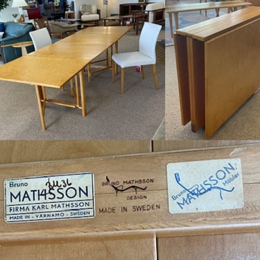 Bruno Mathsson<br />Firma Karl Mathsson<br />“Maria” Flap Table Design<br />Circa 1950-Design launched in 1936<br />Karelian Birch<br />Made in Sweden<br />H 28.75 x W 10-109 x D 35.44