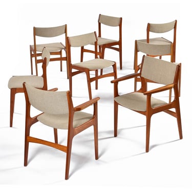 Set of 8 Mid-Century Modern Danish Teak Dining Chairs with Beige Fabric 