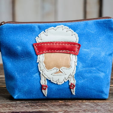 Handmade Waxed Canvas Zipper Pouch | Willie Nelson | Leather Applique | Made in the USA 