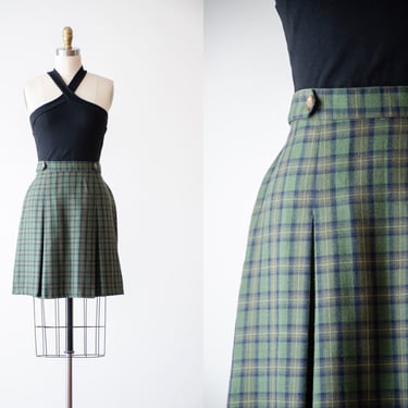 green flannel skirt | 90s y2k vintage olive green navy plaid schoolgirl preppy dark academia soft short mini skirt 