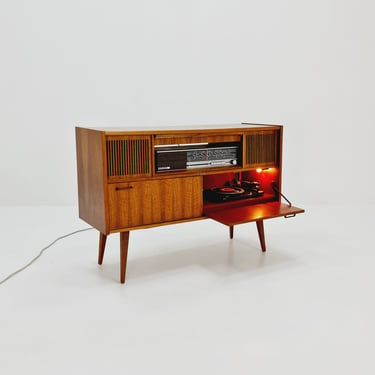 Mid Century Modern Scandinavian teak sidboard record player, radio by Göteborg, 1960s 