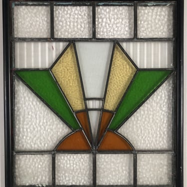 Geometric Art Deco Stained Glass Wall Art. W/ Wood Frame 