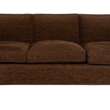 Chocolate Brown Chenille Covered Three-Seat Sofa