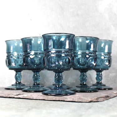 Colony Glass Cordial Glasses | Set of 6 | MCM Smokey Blue Shot Glasses | Pressed Glass | 2 oz Shot Glass | Vintage Barware | Bixley Shop 