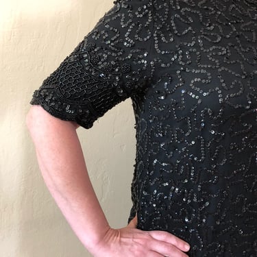 impeccable 80s sequin cocktail dress // vintage sequined dress // 80s dress // sequins dress // beaded dress // size 8, size 10 