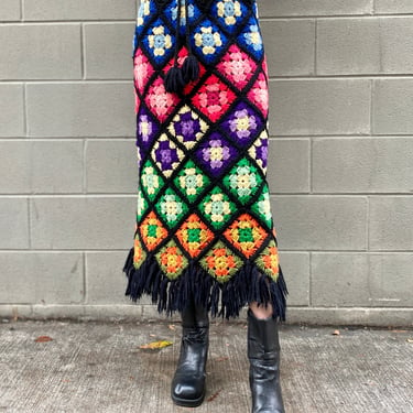 Rainbow 70's Crochet Knit Skirt