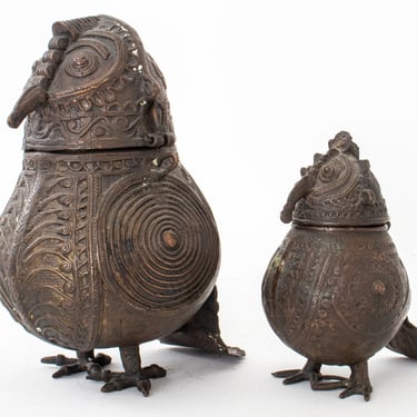Indian Dhokra Bronze Owl Containers, ca. 1900, 2