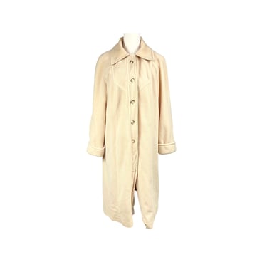 Vintage Duster Coat Button Up Beige Lined Striped Lining Collared Single Breasted Pockets Women's Winter Coat 