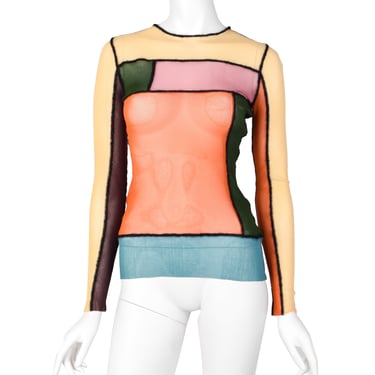 Jean Paul Gaultier Vintage AW 2000 Mondrian Colorblock Patchwork Sheer Mesh Top