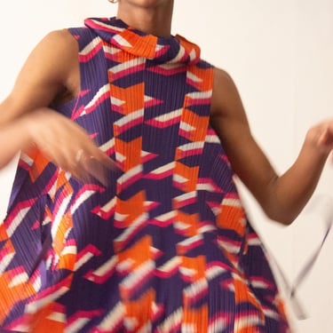 Issey Miyake Pleats Please Geometric Print Trapeze Dress 