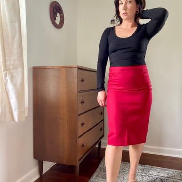Vintage High Waist Cherry Red Wool Pencil Skirt 