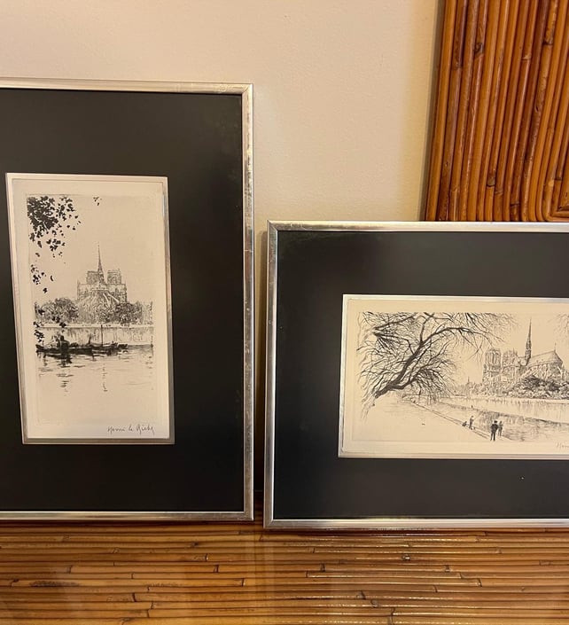 Beautiful pair of Henry Le Riche etching - signed - French 