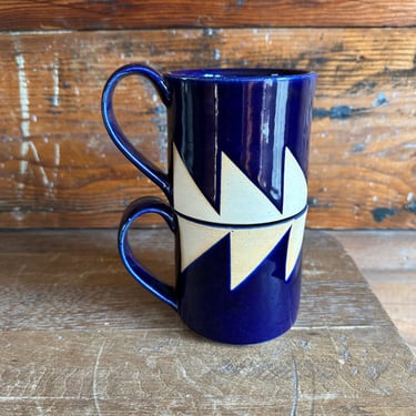 Best Friend Mug Set - Royal Blue and Orange/Beige Triangles 