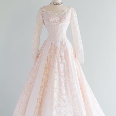 Dreamy 1950's Pale Pink Tea Length Wedding Dress / Medium