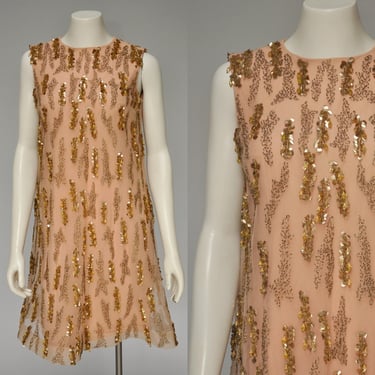 1960s beaded nude illusion party dress XS-M 