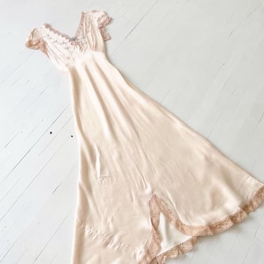 1940s Pink Rayon Satin Slip with Embroidery and Lace Trim 