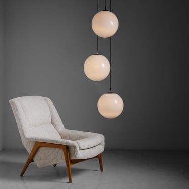 3-Globe Raak Chandelier / Lounge Chair in Rosemary Hallgarten Wool