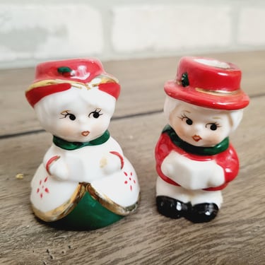 Charming Ceramic Pair of Christmas Couple Candle Holders 