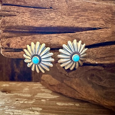 SNOWFLAKE STUDS Sterling Silver and Turquoise Earrings | Handcrafted Jewelry | Dainty Flower Earrings | Southwestern Jewelry 