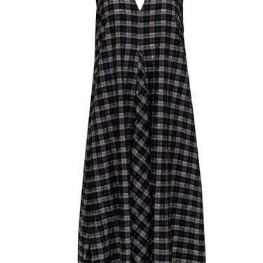 Ganni - Brown & Black Check Print Seersucker Midi Dress Sz 10