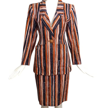 YVES SAINT LAURENT- 1993 Bamboo Print Cotton Skirt Suit, Size 6