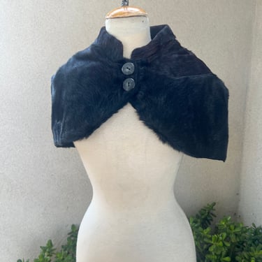Vintage formal real fur capelet shawl cover dark brown with satin lining OS 