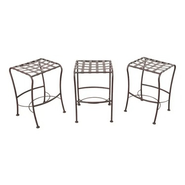 Set of Three Neoclassical Style Aluminum Lattice Seat Barstools