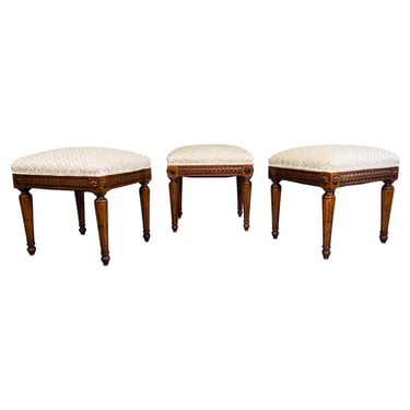 Set Of 3 French Louis XVI Style Walnut Ottomans Or Benches 