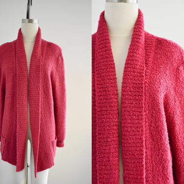 1990s Hot Pink Boucle Cardigan Sweater 