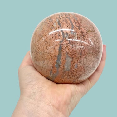 Vintage Paperweight Retro 1970s Mid Century Modern + Pink Rosophia + Sphere + Hand Carved + Flat Bottom + Office or Desk + MCM Home Decor 