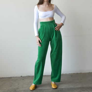 6872t / sonia rykiel green velour high rise trousers 