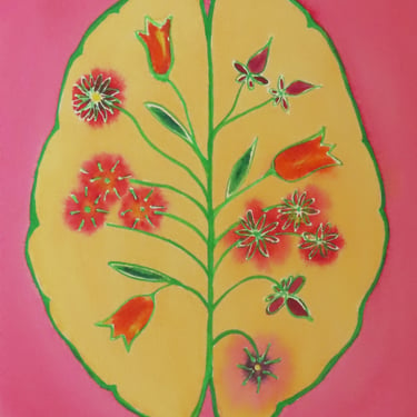 Garden in Bloom Brain -  original watercolor painting of brain - neuroscience art 