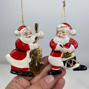 Vintage Yona Japan Porcelain Hand Painted Glossy Ceramic Santa Christmas Tree Ornament Holiday St. Nick Kris Kringle, Santa Clause Band 