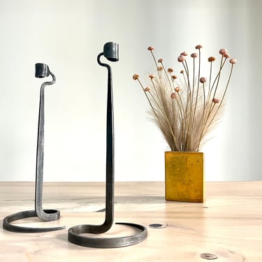 Lance Cloutier Hand Forged Wrought Iron Candlestick Holders, Brutalist Candlestick holders 